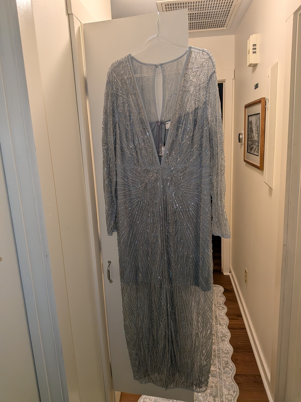 ASOS EDITION Curve embellished Beaded slit front dress ice blue (Gray) US 18